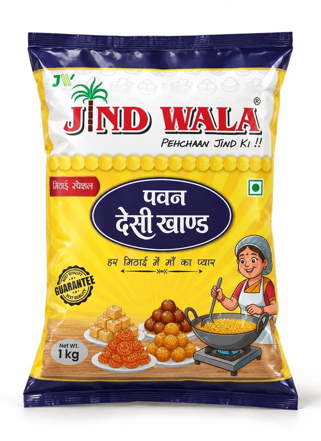Pawan Desi Khand — original Jind Wala packaging, front view